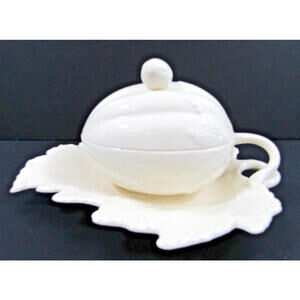 Wedgwood Etruria Dysart Creamware Melon Jam/Jelly Pot with Underplate